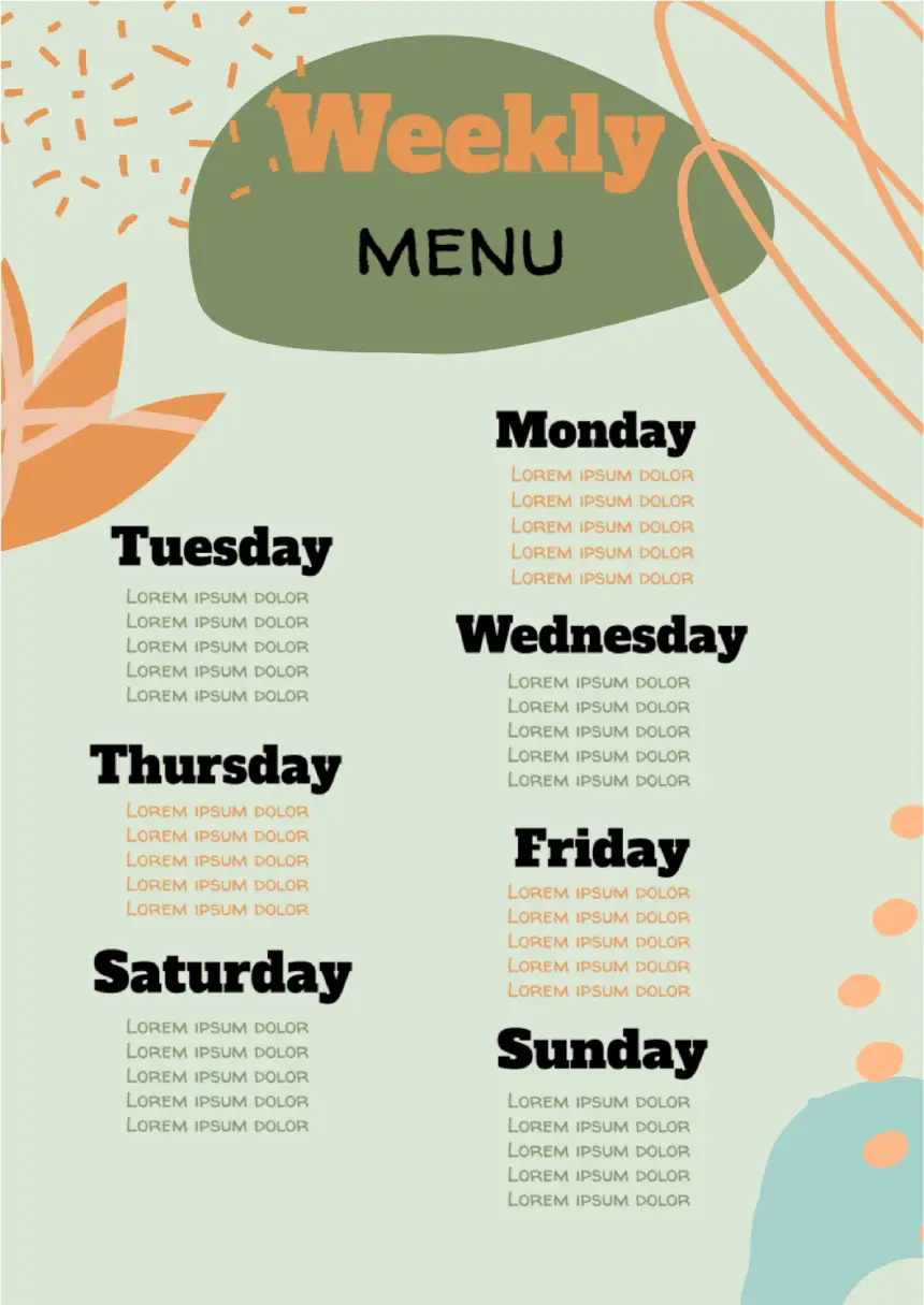 Menu Weekly Template for Google Docs