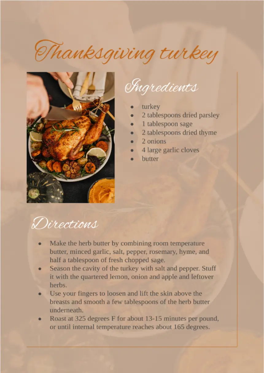 Recipe Thanksgiving Turkey Template for Google Docs