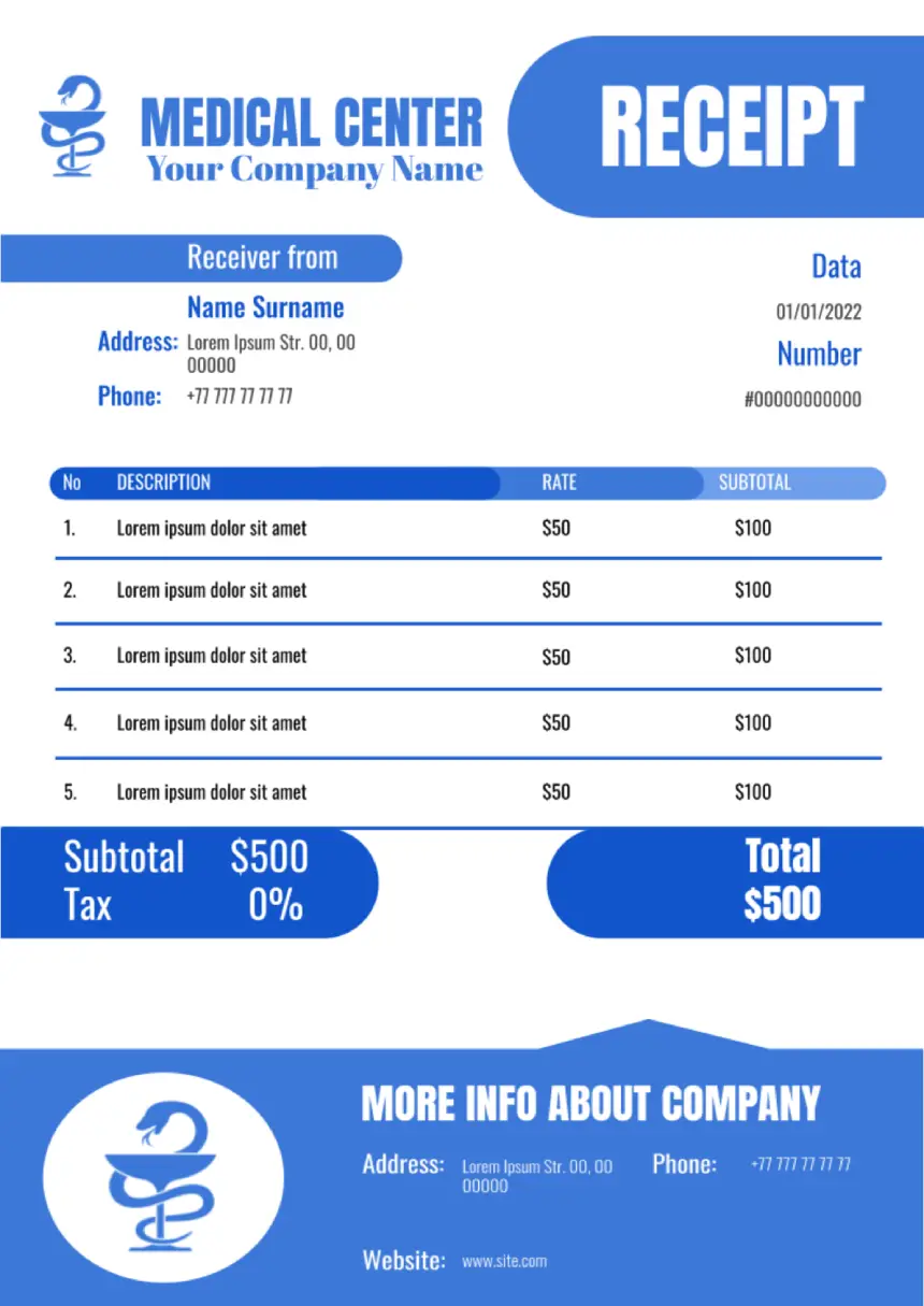 Medical Receipt Template for Google Docs