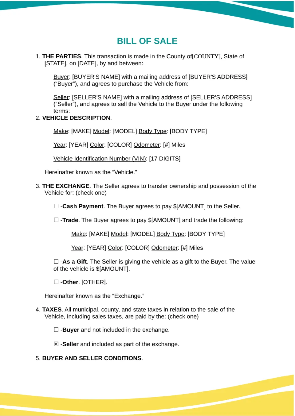 Bill Of Sale Template