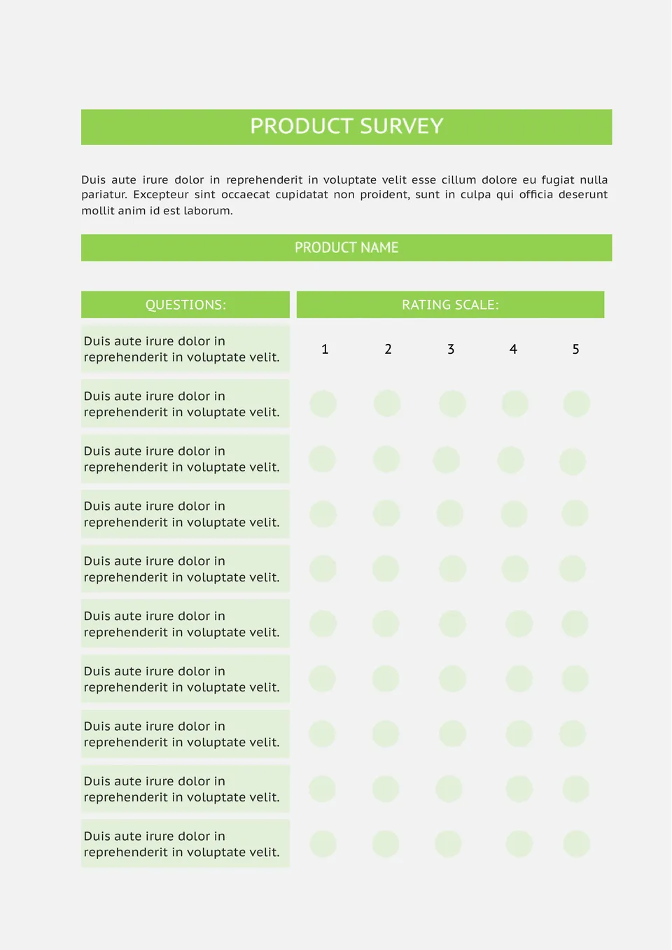 Product Survey Template