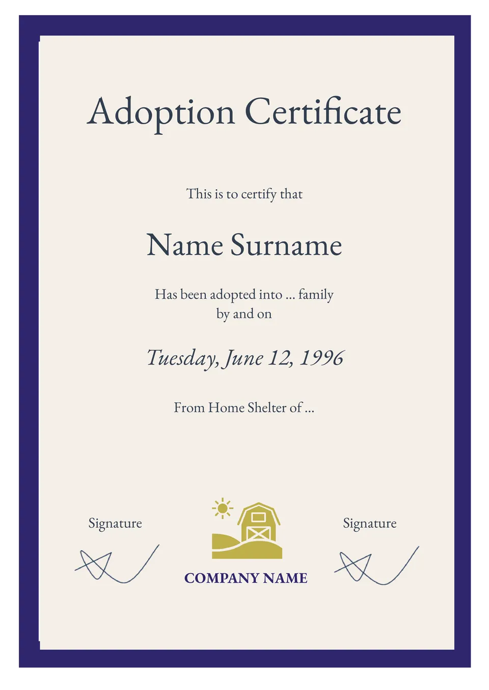 Adoption Certificate Template