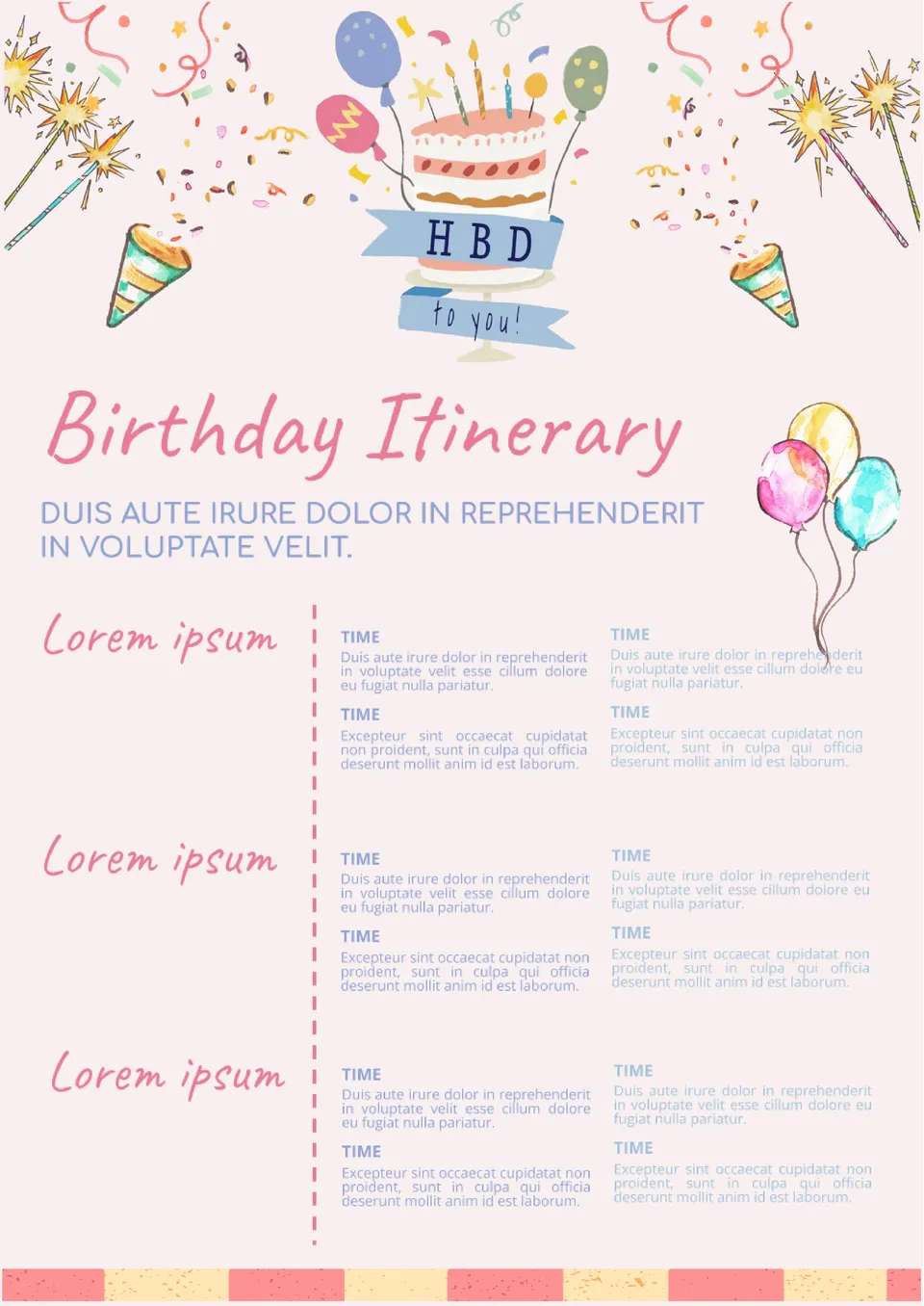 Birthday Itinerary Template