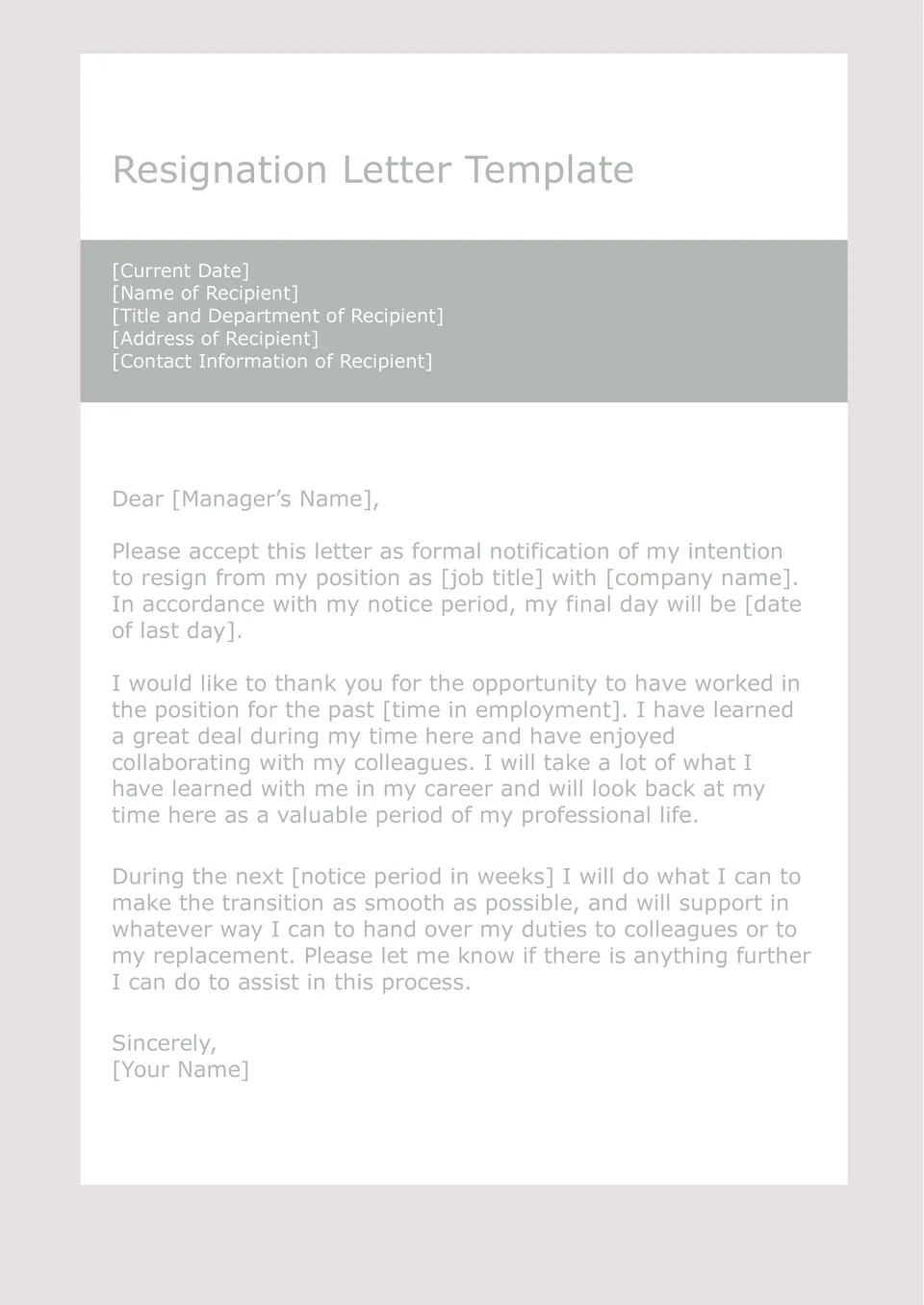 Resignation Letter Template