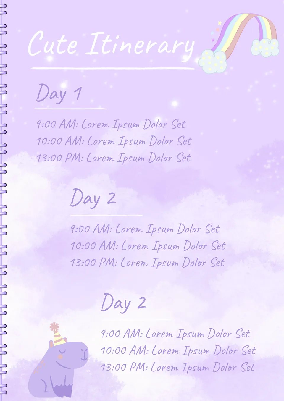 Cute Itinerary Template