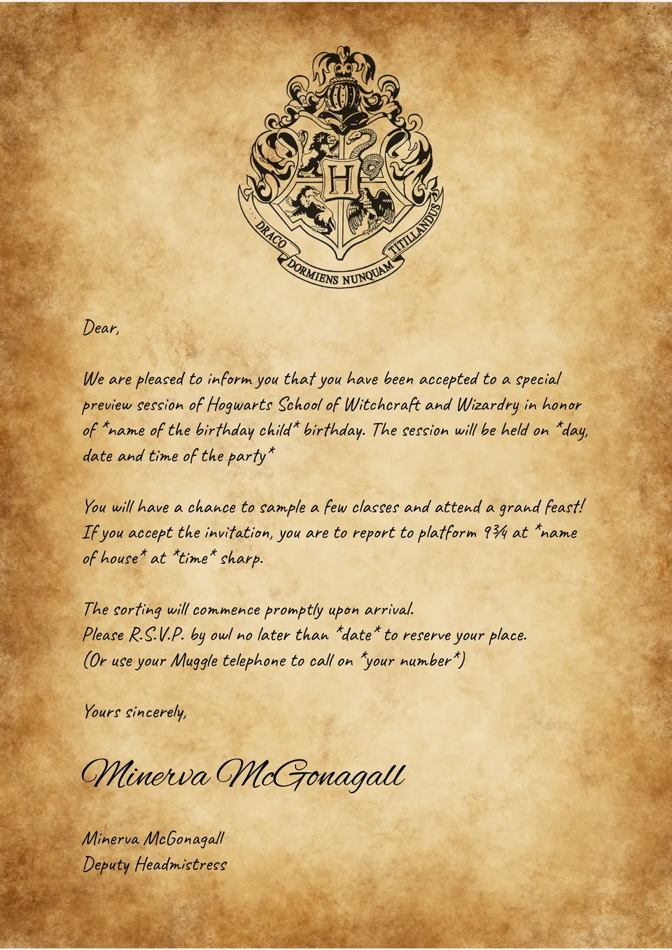 Harry Potter Invitation Template