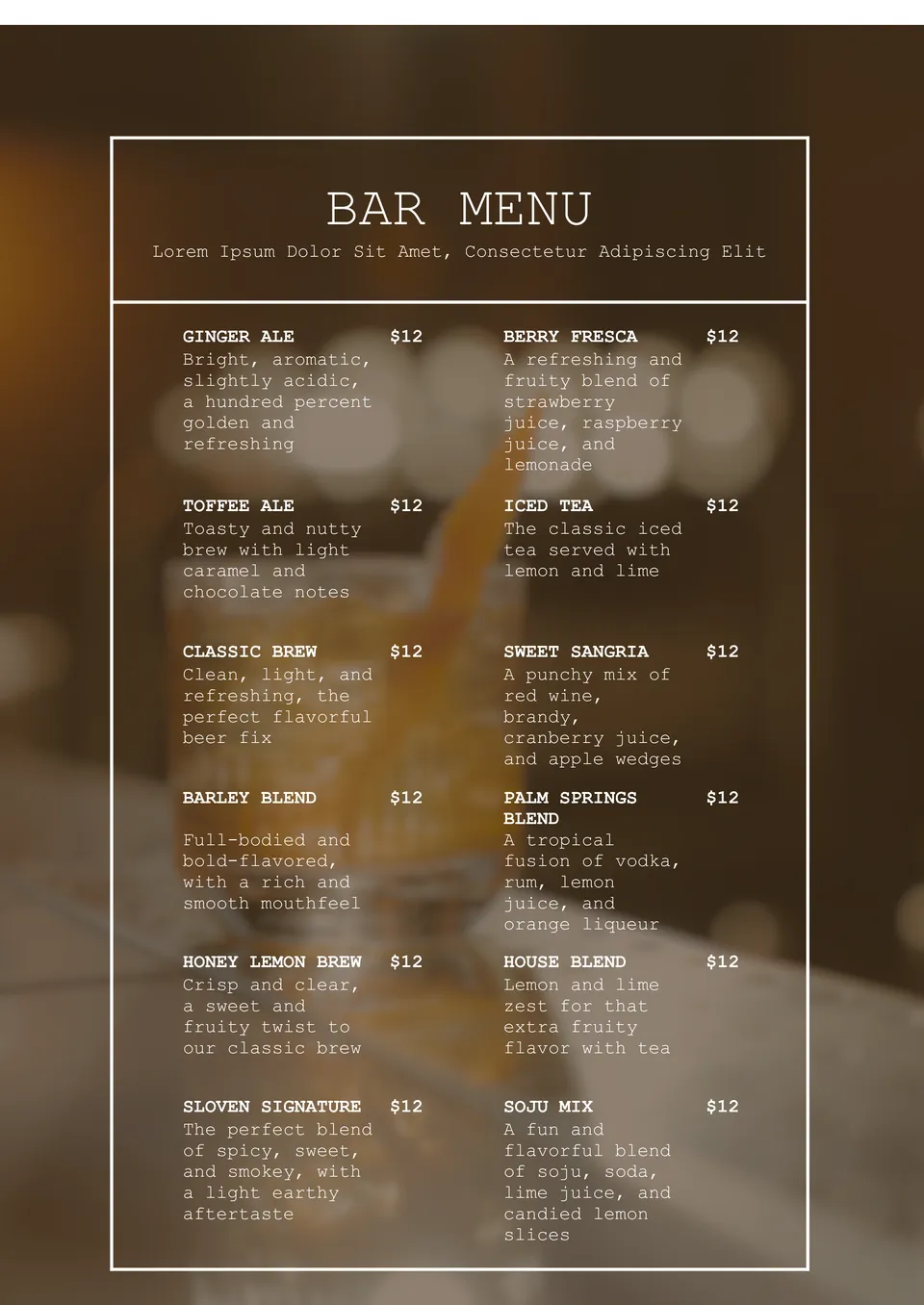 Bar Menu Template