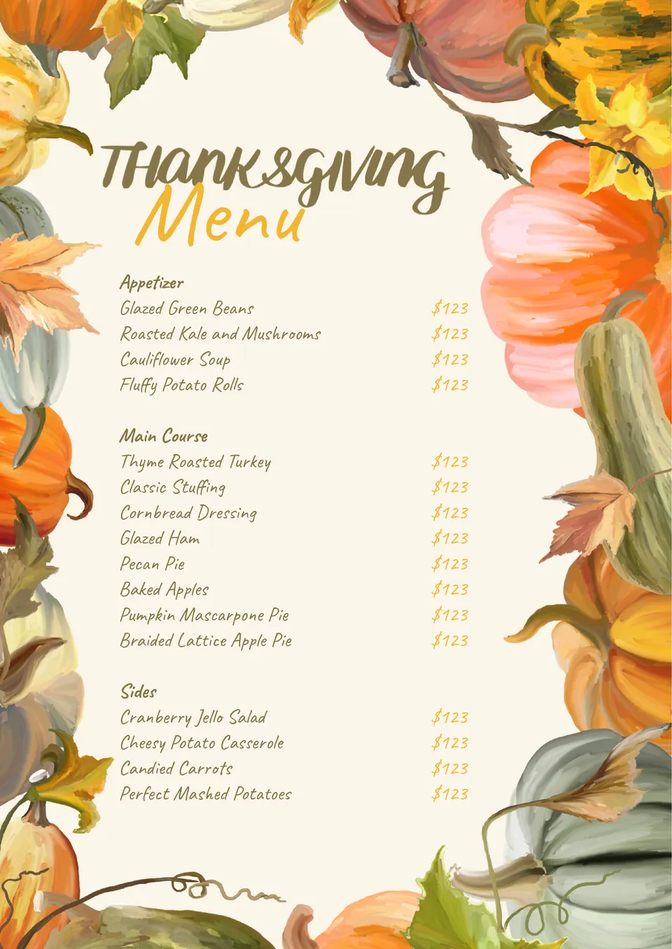 Thanksgiving Menu Template