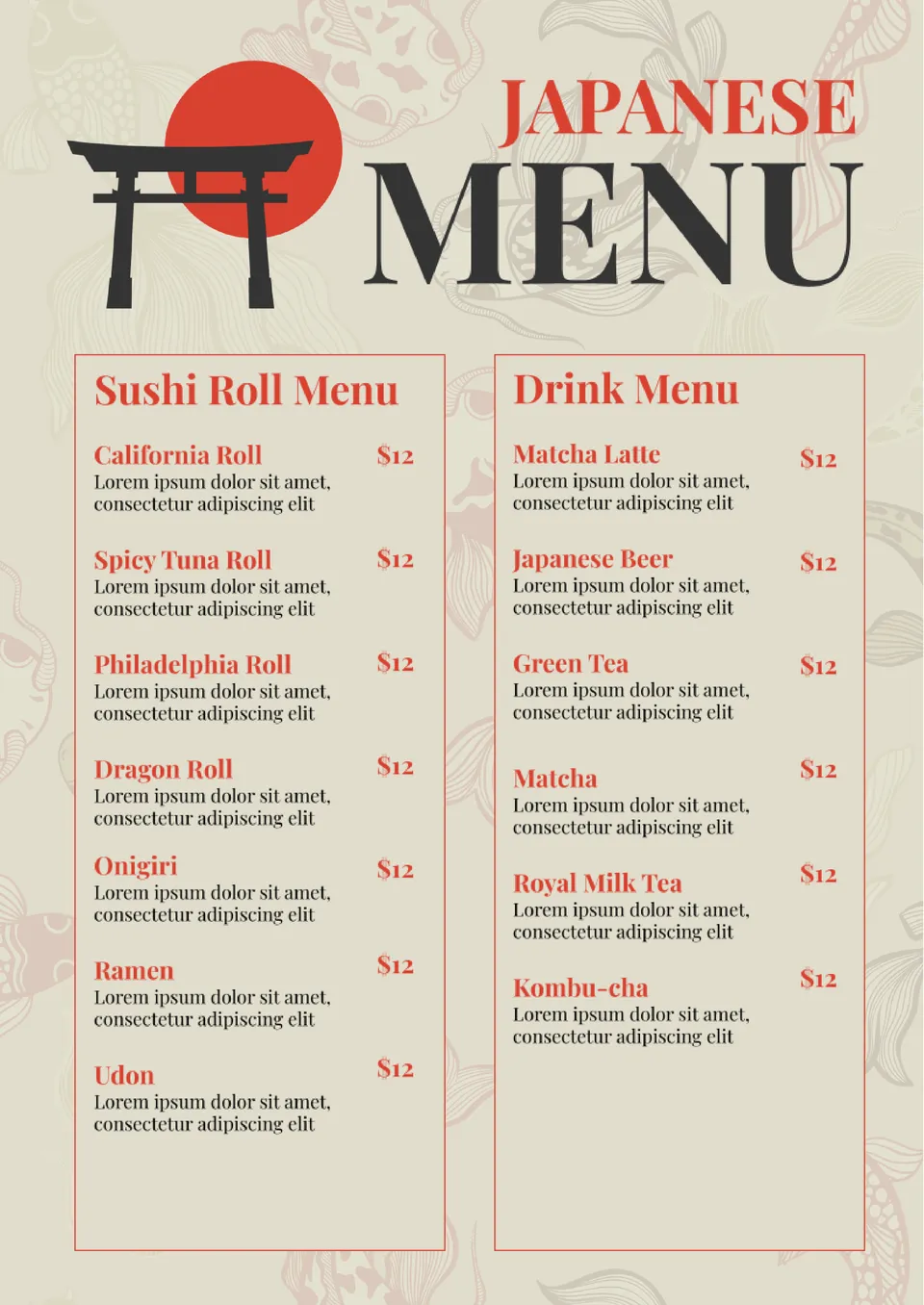 Japanese Menu Template