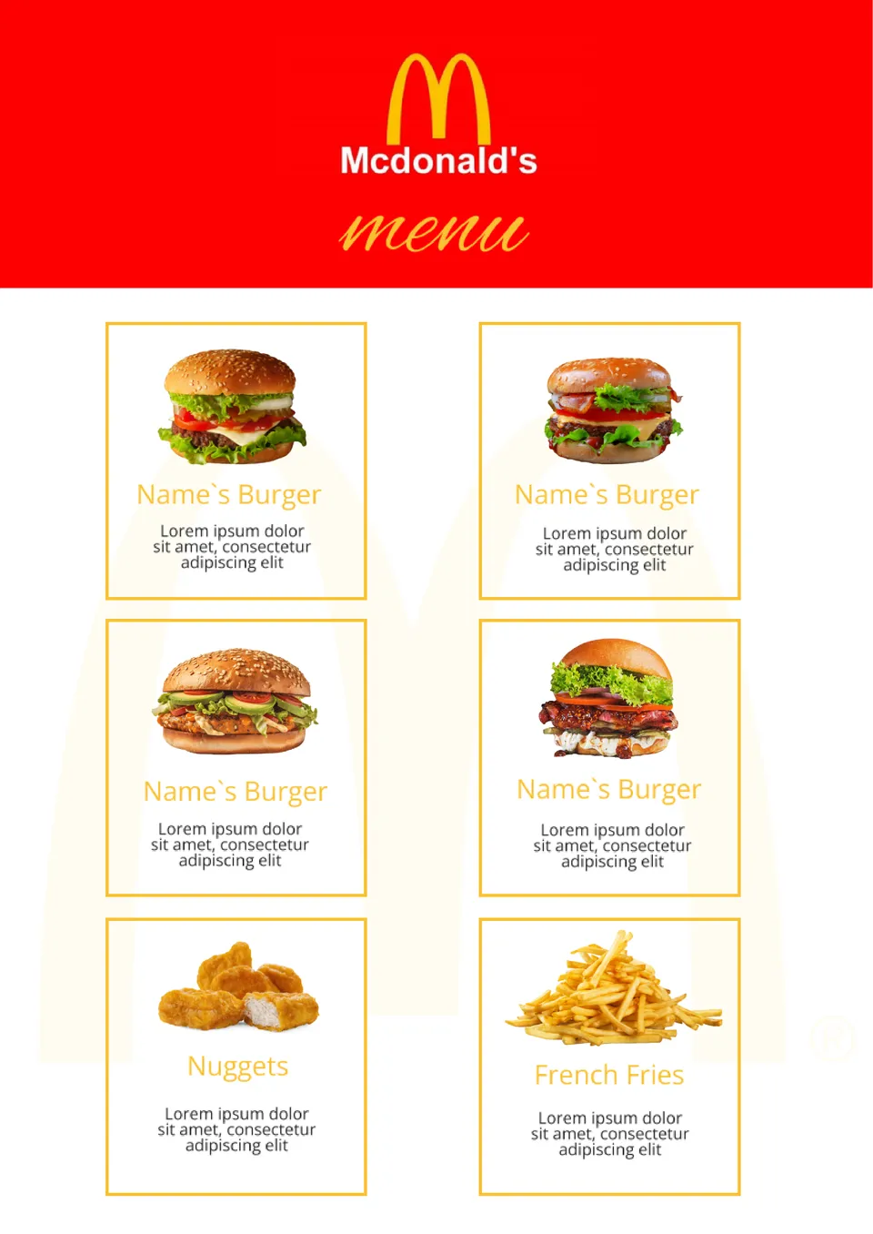 Mcdonalds Menu Template