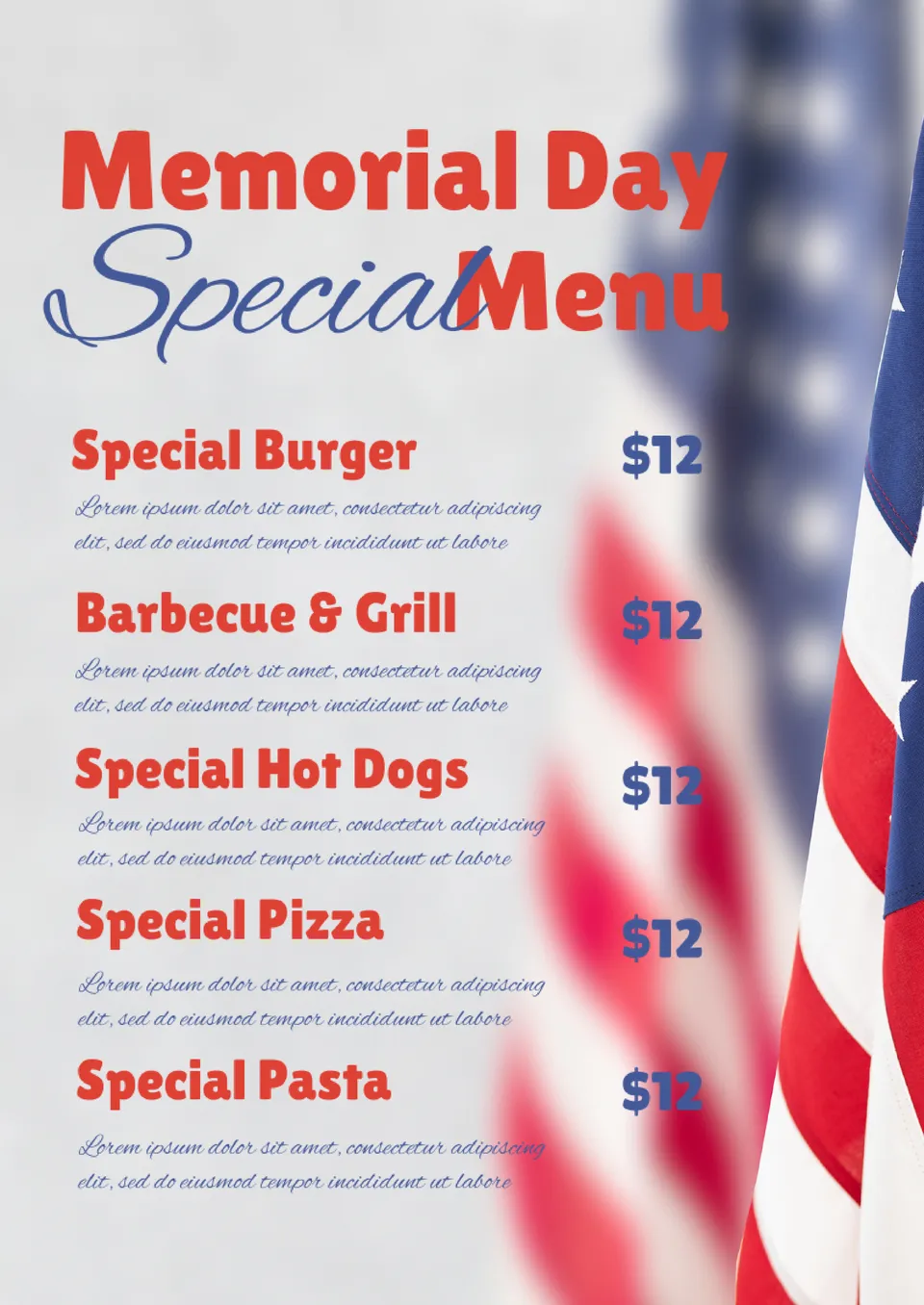 Memorial Day Menu Template